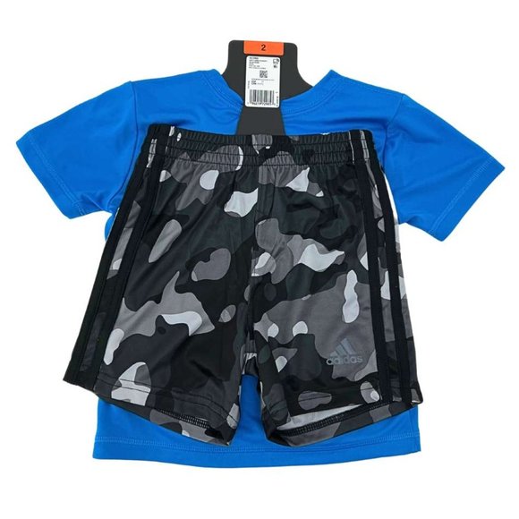 Adidas Boy's Blue & Black Shirt & Short Set: 2 Piece Set / Various Sizes - Picture 2 of 2